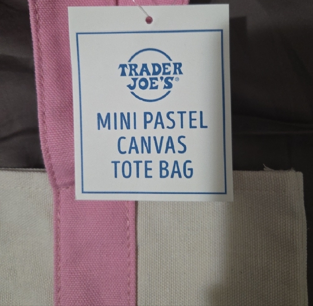 Pastel Pink & Natural Mini Canvas Tote NWT Trader Joes's - Picture 2 of 4